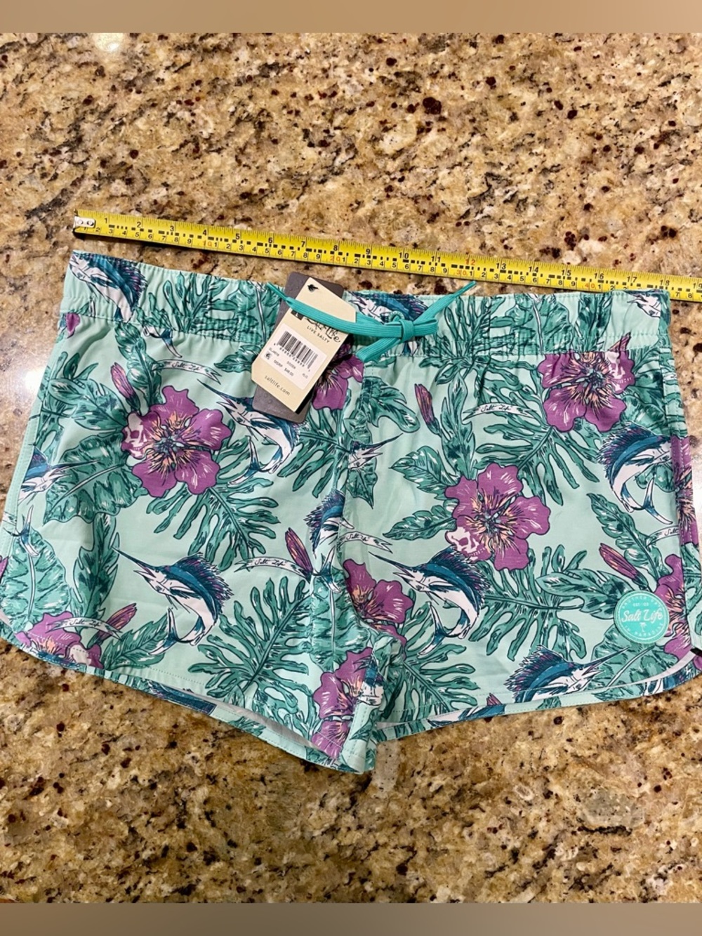 Salt Life Juniors/Women's Teal Floral Athletic Shorts with Purple Accents - Picture 8 of 8